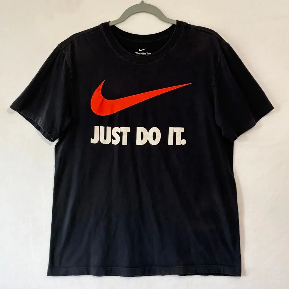 Nike Tee Shirt Mens Medium Black Just Do It Swoosh Big Logo Short Sleeve T-Shirt
